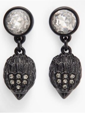 Kurt Geiger Black Crystal Drop Acorn-Style Earrings